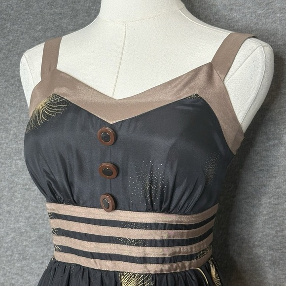 Burlapp Anthropologie Silk Dandelion Wish Black Brown Dress Womens Size 0 - Picture 4 of 9